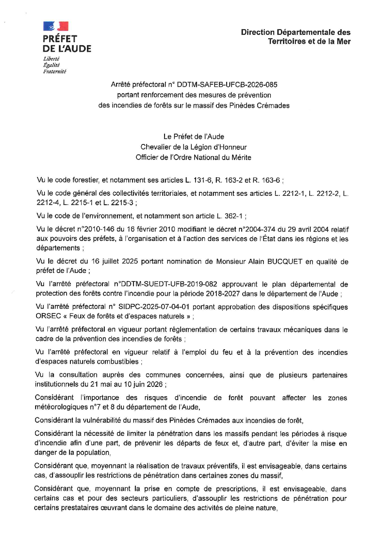 FERMETURE DU MASSIF CREMADE